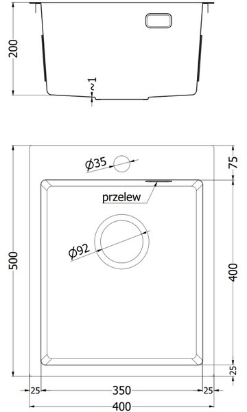 Mexen Solix, 1-komorový nerezový dřez 400 x 500 mm, broušená ocel, vzor voština, 6406401000-01HC