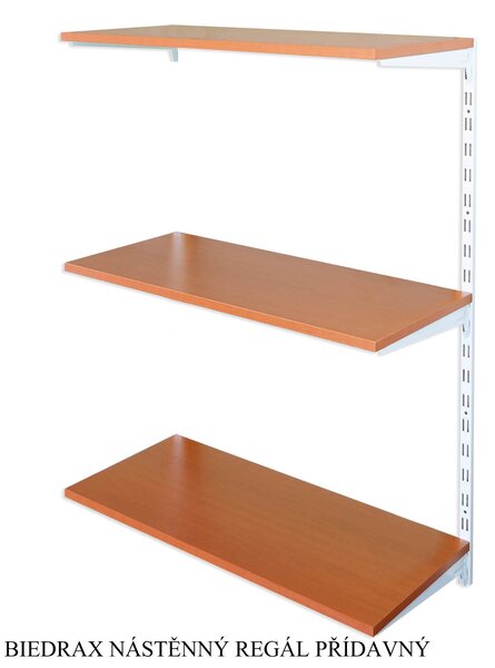 Biedrax Nástěnný regál přídavný 20 x 60 x 100 cm, bílý - 3 police třešeň