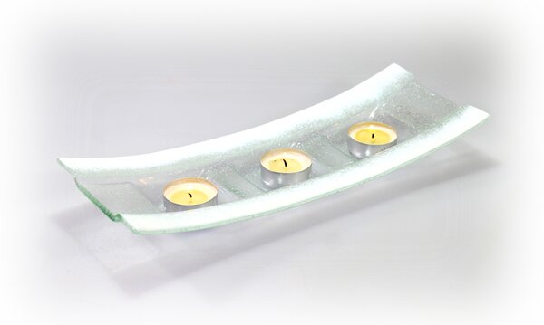BDK-GLASS Skleněný svícen BOAT s bílým okrajem Rozměr: 12x32cm