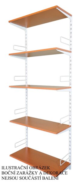 Biedrax Nástěnný regál přídavný 20 x 40 x 200 cm, bílý - 5 polic třešeň