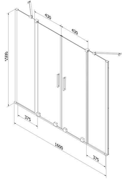 Mexen Velar Duo vaňová zástěna 2-křídlová posuvná 160 x 150 cm, transparentní, růžové zlato - 896-160-000-02-60