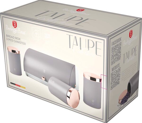 Chlebník a sada dóz na potraviny 4 ks Taupe Collection