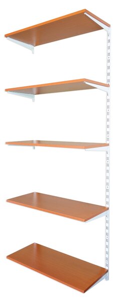 Biedrax Nástěnný regál přídavný 20 x 40 x 200 cm, bílý - 5 polic třešeň