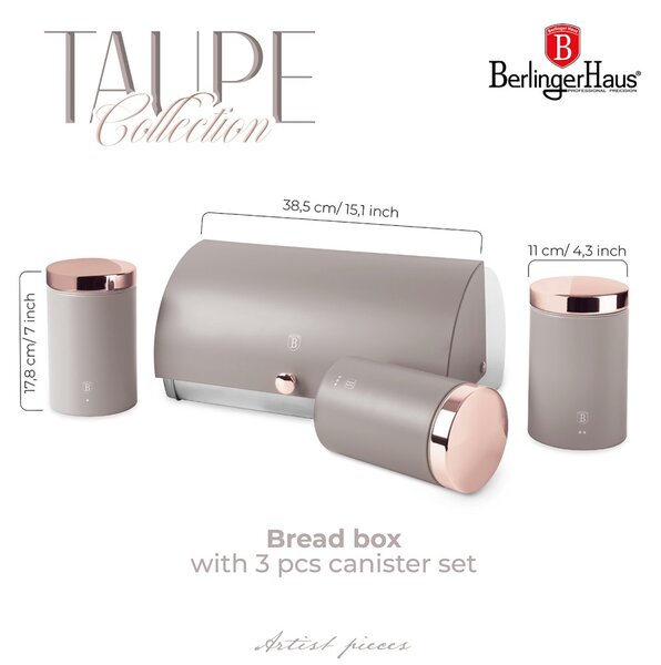 Chlebník a sada dóz na potraviny 4 ks Taupe Collection