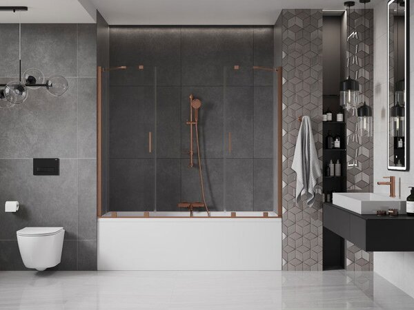 Mexen Velar Duo vana paraván 2-křídlý posuvný 200 x 150 cm, transparentní, kartáčovaná měď - 896-200-000-02-65