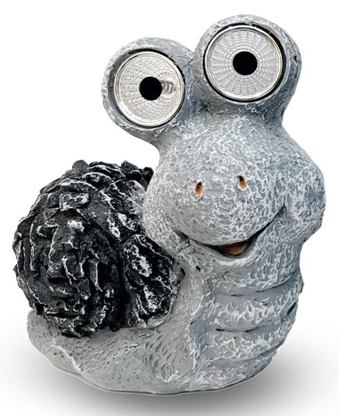 Zahradní solární lampa šnek, svítí očima, 12,5x11,5cm, šedá, teplé bílé světlo