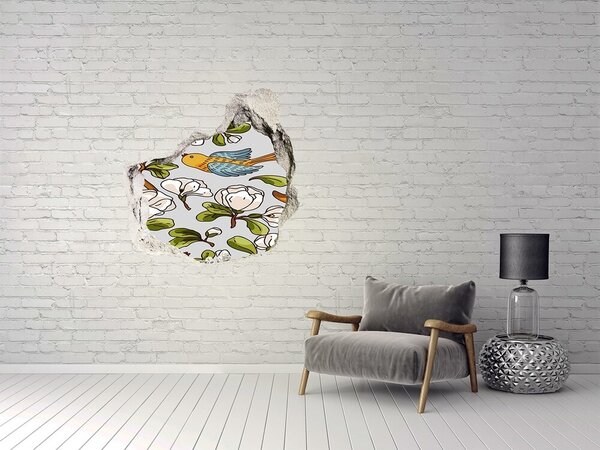 Díra 3D fototapeta nálepka Květiny a ptáci nd-p-101225374