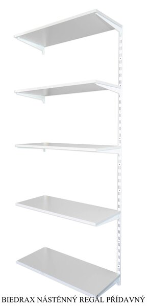 Biedrax Nástěnný regál přídavný 20 x 60 x 200 cm, bílý - 5 polic šedá