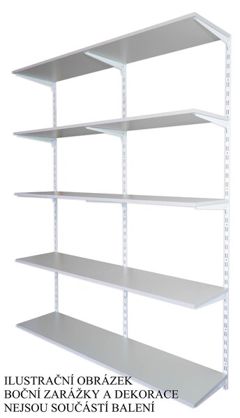 Biedrax Nástěnný regál přídavný 20 x 60 x 200 cm, bílý - 5 polic šedá