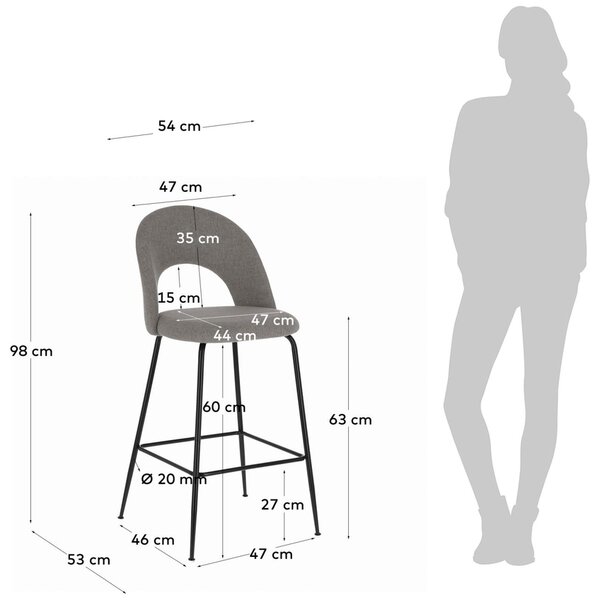 Světle šedá látková barová židle Kave Home Mahalia 63 cm