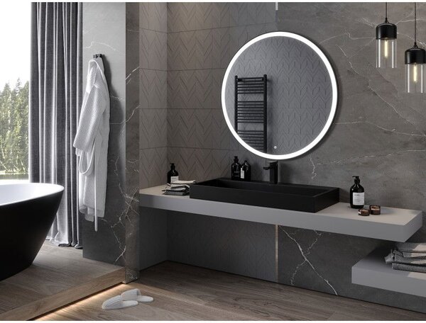 Mexen Esso osvětlované koupelnové zrcadlo, kulaté 100 cm, LED 6000K, anti-pára, černý rám - 9825-100-100-611-70
