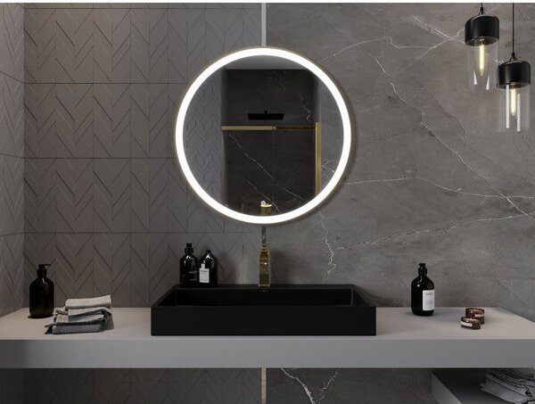 Mexen Esso osvětlené koupelnové zrcadlo, kulaté 80 cm, LED 6000K, protimlhové, zlatý rám - 9825-080-080-611-50