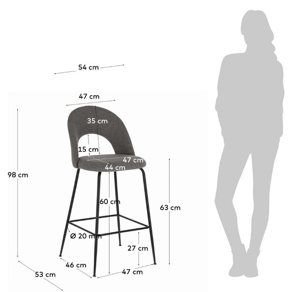 Tmavě šedá látková barová židle Kave Home Mahalia 63 cm