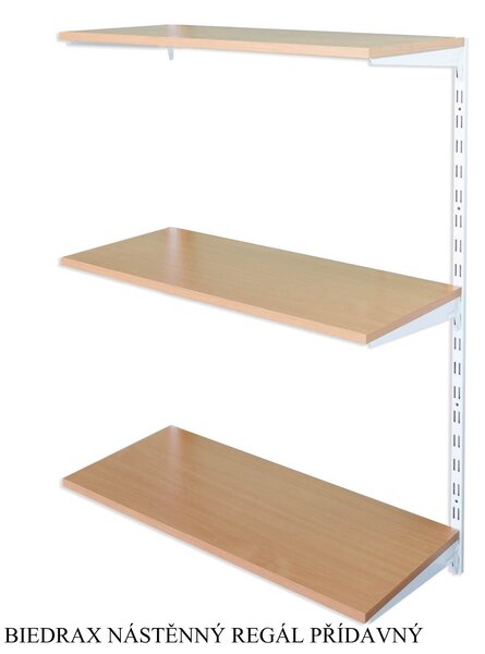 Biedrax Nástěnný regál přídavný 25 x 40 x 100 cm, bílý - 3 police buk