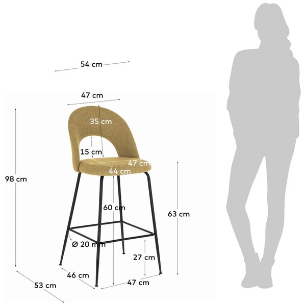 Hořčicově žlutá látková barová židle Kave Home Mahalia 63 cm