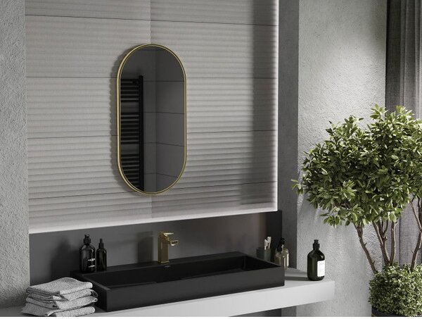 Mexen Loft koupelnové zrcadlo oválné 80 x 40 cm, zlatý rám - 9851-080-040-000-50