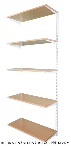 Biedrax Nástěnný regál přídavný 25 x 40 x 200 cm, bílý - 5 polic buk