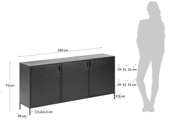 Černá kovová komoda Kave Home Shantay 160 x 35 cm