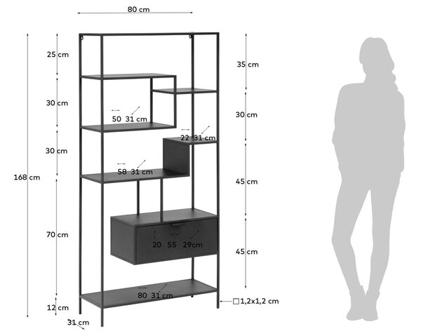 Černý kovový regál Kave Home Shantay 168 x 80 cm