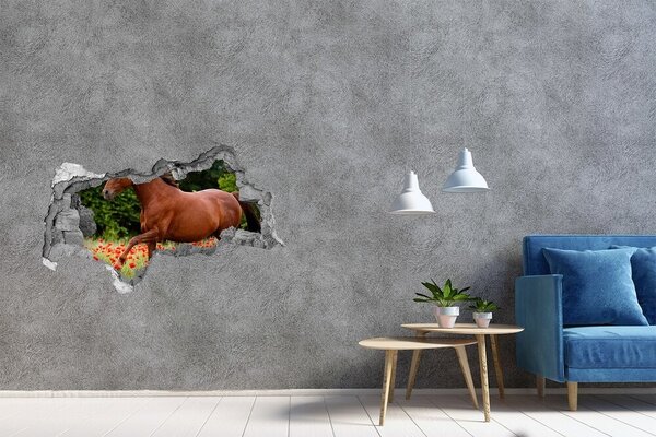 Díra 3D fototapeta nálepka Kůň na poli máků nd-b-85278470