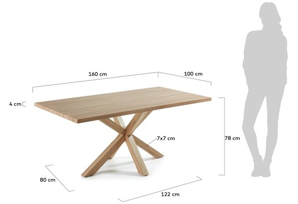 Dubový jídelní stůl Kave Home Argo 160 x 100 cm s přírodní kovovou podnoží