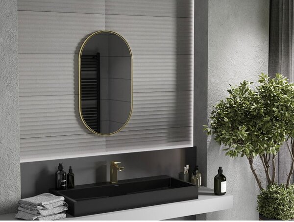 Mexen Loft oválné koupelnové zrcadlo 80 x 45 cm, zlatý rám - 9851-080-045-000-50