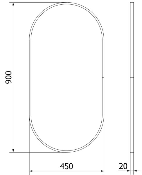 Mexen Loft oválné koupelnové zrcadlo 90 x 45 cm, černý rám - 9851-090-045-000-70