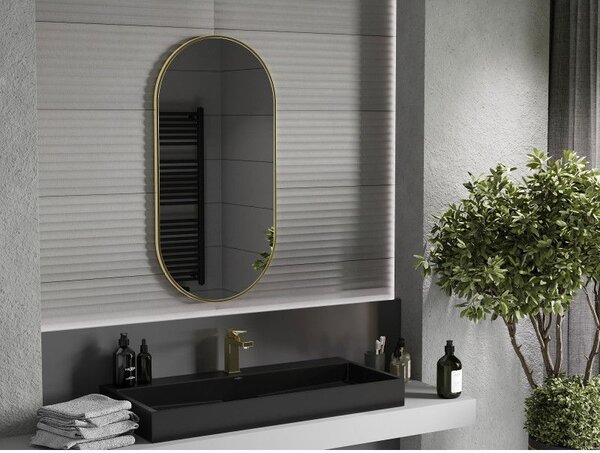 Mexen Loft oválné koupelnové zrcadlo 100 x 50 cm, zlatý rám - 9851-100-050-000-50