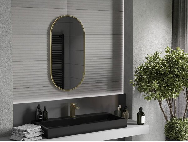 Mexen Loft oválné koupelnové zrcadlo 90 x 45 cm, zlatý rám - 9851-090-045-000-50