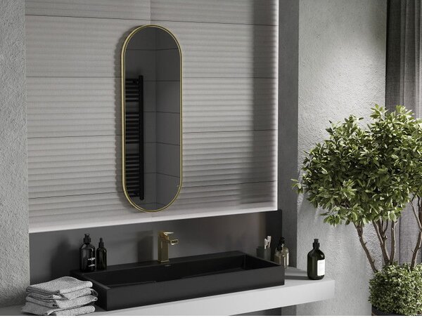 Mexen Loft oválné koupelnové zrcadlo 100 x 35 cm, zlatý rám - 9851-100-035-000-50