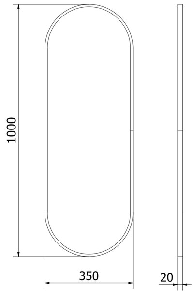 Mexen Loft oválné koupelnové zrcadlo 100 x 35 cm, černý rám - 9851-100-035-000-70