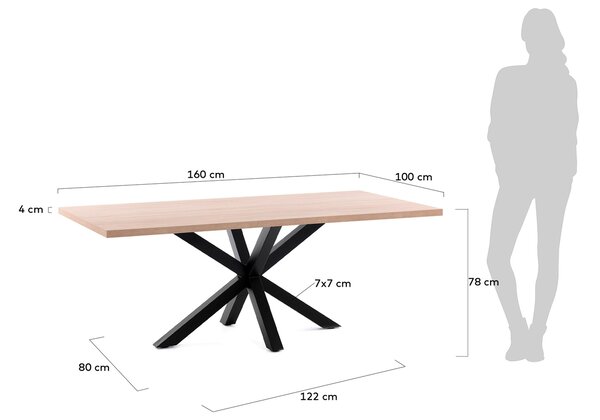 Dubový jídelní stůl Kave Home Argo 160 x 100 cm s černou kovovou podnoží