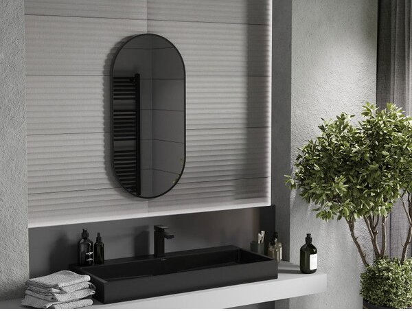 Mexen Loft oválné koupelnové zrcadlo 90 x 45 cm, černý rám - 9851-090-045-000-70