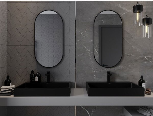 Mexen Loft oválné koupelnové zrcadlo 90 x 45 cm, černý rám - 9851-090-045-000-70
