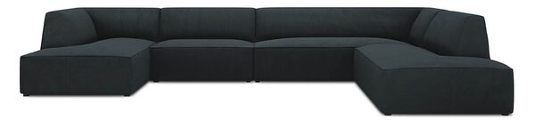 Rohová pohovka buro do tvaru U pravá manšestr petrolejová modrá