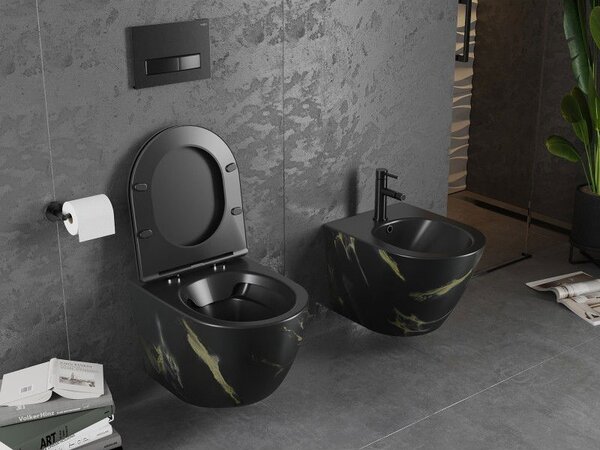 Mexen Lena WC mísa Rimless s pomalu sklápějícím sedátkem slim, duroplast, černý kámen - 30224098