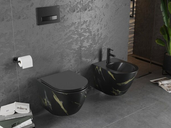 Mexen Lena WC mísa Rimless s pomalu sklápějícím sedátkem slim, duroplast, černý kámen - 30224098