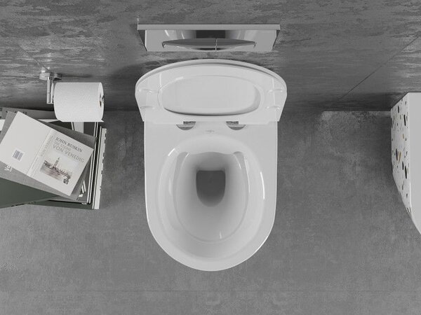 Mexen Lena WC mísa Rimless s tenkým pomalu padajícím sedátkem, duroplast, bílý kámen terrazzo - 30224096