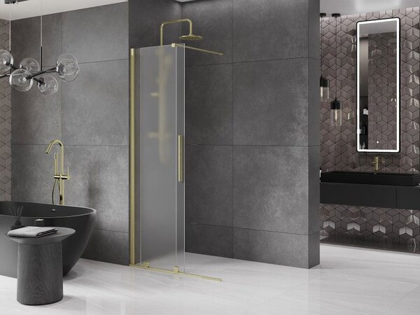 Mexen Velar sprchová stěna posuvná Walk-in 80 x 200 cm, mat 8 mm, zlatá kartáčovaná - 871-080-000-33-55