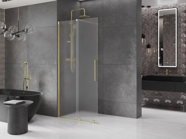 Mexen Velar sprchová stěna posuvná Walk-in 80 x 200 cm, mat 8 mm, zlatá kartáčovaná - 871-080-000-33-55
