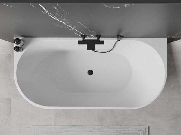 Mexen Oval volně stojící vanová vana u zdi 180 x 80 cm, bílá, černý přepad - 52671808000-70