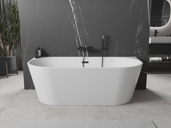 Mexen Oval volně stojící vanová vana u zdi 180 x 80 cm, bílá, černý přepad - 52671808000-70
