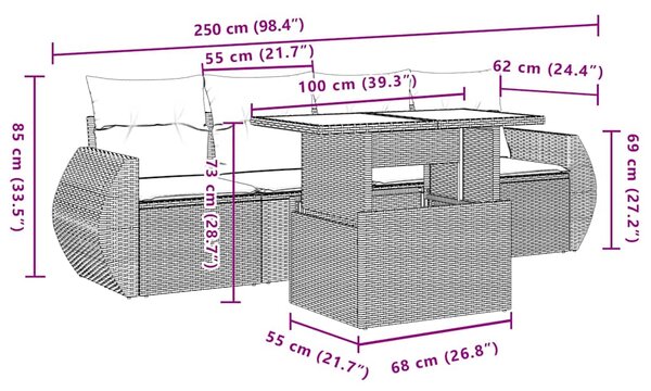 5dílná zahradní sedací souprava s poduškami černá polyratan 3268356