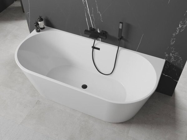 Mexen Oval volně stojící vanová vana u zdi 180 x 80 cm, bílá, černý přepad - 52671808000-70