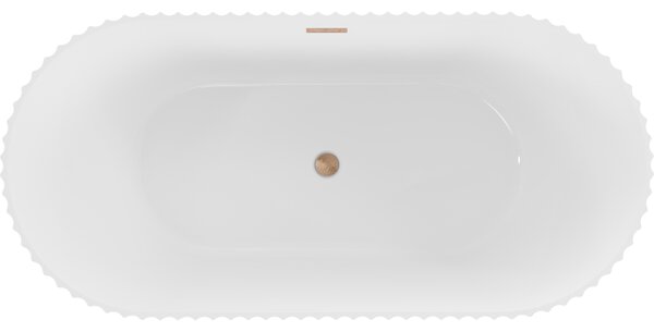 Mexen Paola volně stojící rýhovaná vana 150 x 75 cm, bílý lesk, přepad kartáčovaná měď - 52721507500-65