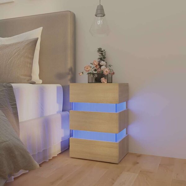 Noční stolek s LED dub sonoma 45 x 35 x 67 cm kompozitní dřevo 326843
