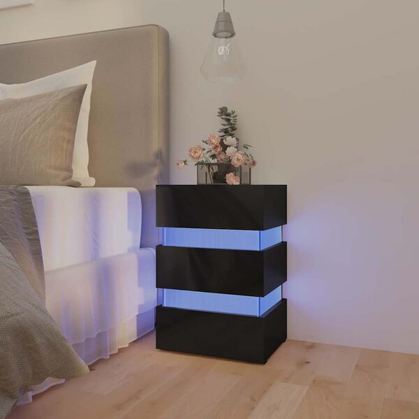 Noční stolek s LED lesklý černý 45x35x67 cm kompozitní dřevo 326847