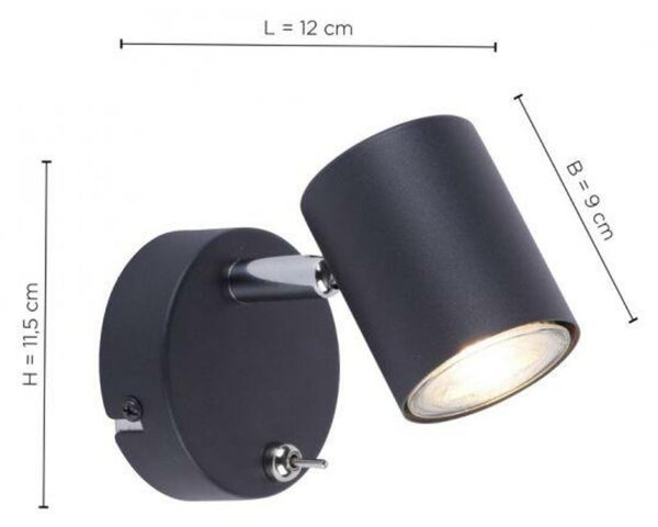 LEUCHTEN DIREKT is JUST LIGHT LED nástěnné svítidlo, antracit, nastavitelné, otočné, teplá bílá 3000K 11941-13