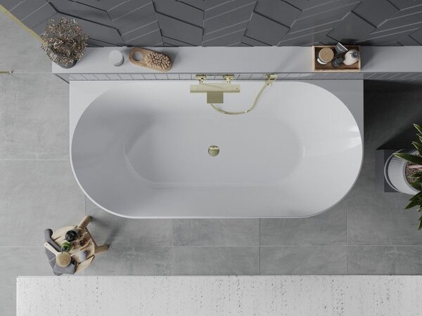 Mexen Oval Slim volně stojící přisazená vana 170 x 80 cm, bílá, přepad zlatý - 52661708000-50
