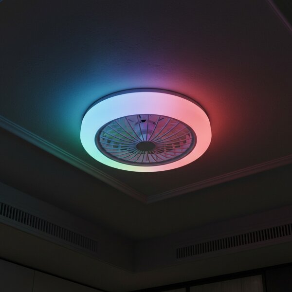 LED RGBW Stmívatelné stropní svítidlo s ventilátorem ZAMBIA LED/24W/230V bílá+DO